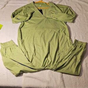 DEEPSELF One-Piece Jumpsuit Green Long Sleeve V-Neck XL Women's Casual